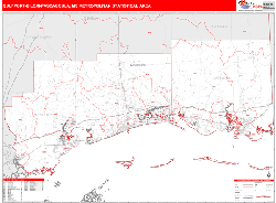 Gulfport-Biloxi-Pascagoula Metro Area Wall Map Red Line Style 2024